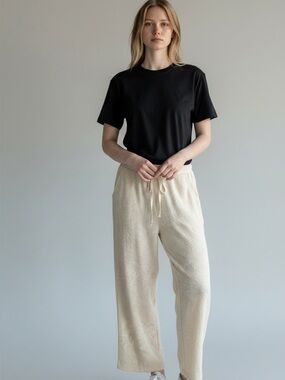 Origami by Vivian Pleated Wide Leg Pants Cream Ivory Size S